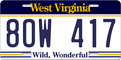 WV license plate 8OW417