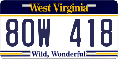WV license plate 8OW418