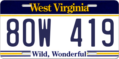 WV license plate 8OW419