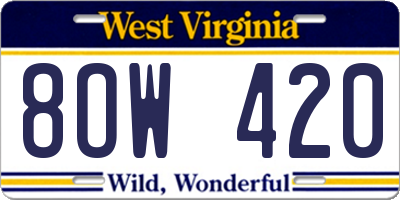 WV license plate 8OW420