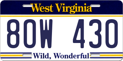WV license plate 8OW430