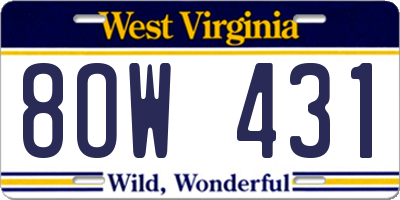 WV license plate 8OW431