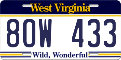 WV license plate 8OW433