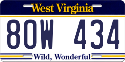 WV license plate 8OW434