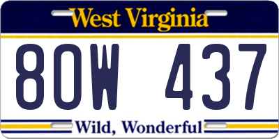 WV license plate 8OW437