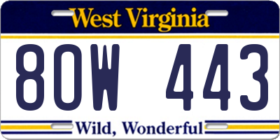 WV license plate 8OW443