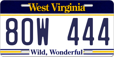WV license plate 8OW444