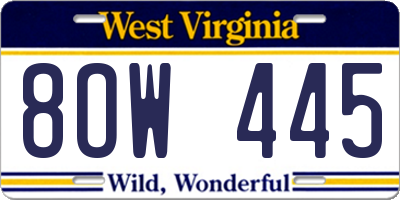 WV license plate 8OW445