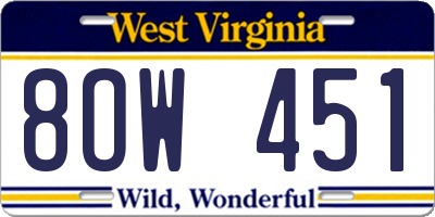 WV license plate 8OW451