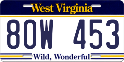 WV license plate 8OW453
