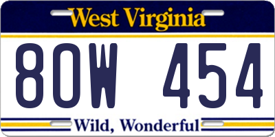 WV license plate 8OW454