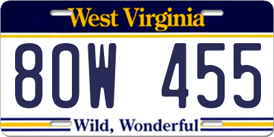 WV license plate 8OW455