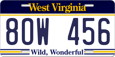 WV license plate 8OW456