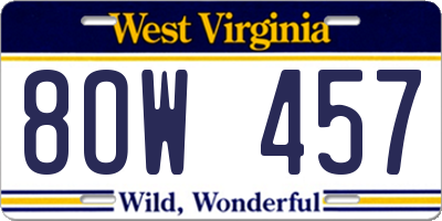 WV license plate 8OW457
