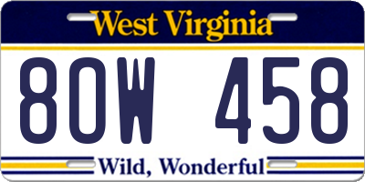 WV license plate 8OW458