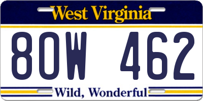 WV license plate 8OW462