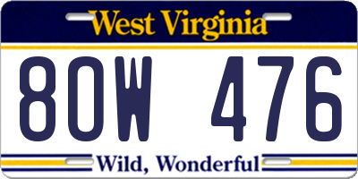 WV license plate 8OW476