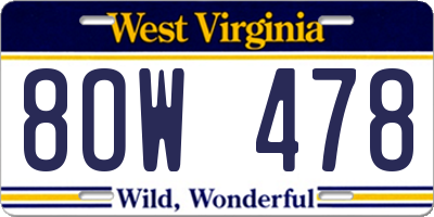 WV license plate 8OW478