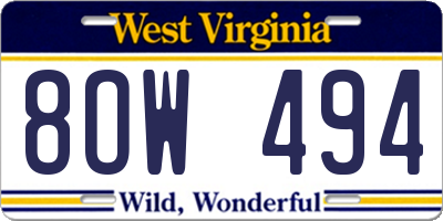 WV license plate 8OW494
