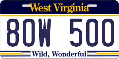 WV license plate 8OW500