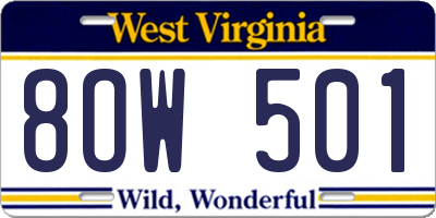 WV license plate 8OW501
