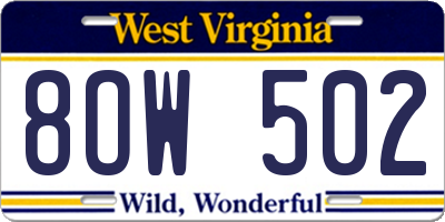 WV license plate 8OW502