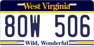 WV license plate 8OW506