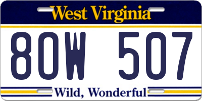 WV license plate 8OW507