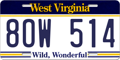 WV license plate 8OW514