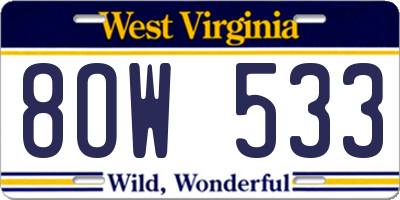 WV license plate 8OW533