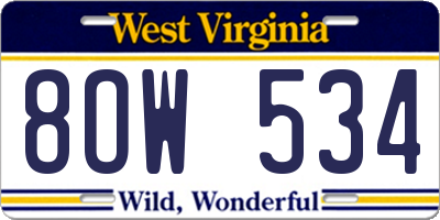 WV license plate 8OW534