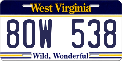 WV license plate 8OW538