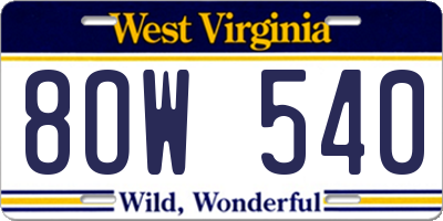 WV license plate 8OW540