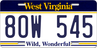 WV license plate 8OW545
