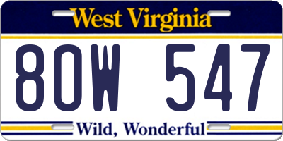 WV license plate 8OW547