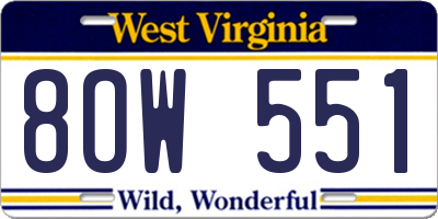 WV license plate 8OW551