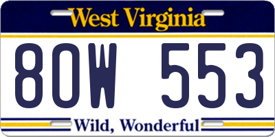 WV license plate 8OW553