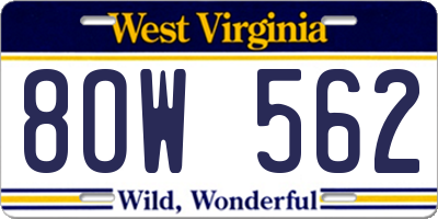 WV license plate 8OW562
