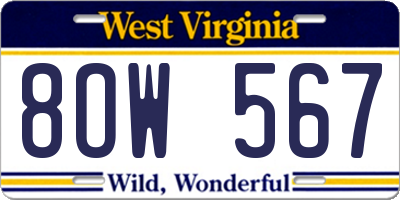 WV license plate 8OW567