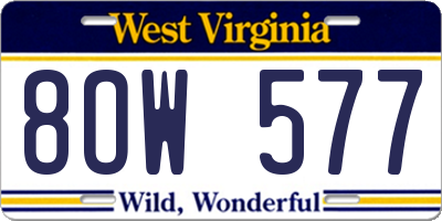 WV license plate 8OW577