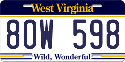 WV license plate 8OW598