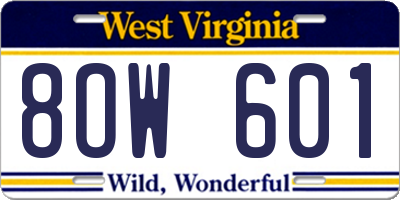 WV license plate 8OW601