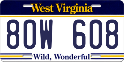 WV license plate 8OW608