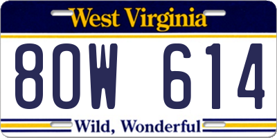 WV license plate 8OW614