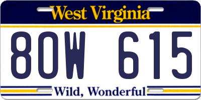 WV license plate 8OW615