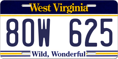 WV license plate 8OW625