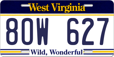 WV license plate 8OW627