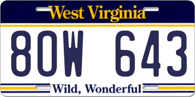 WV license plate 8OW643