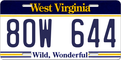 WV license plate 8OW644