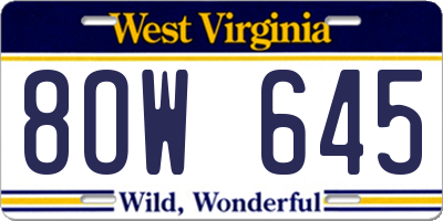 WV license plate 8OW645